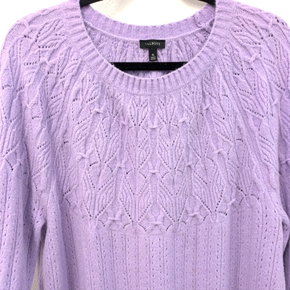 Talbots Lilac Pointelle Round Yoke Cotton Wool Blend Sweater sz XL - Picture 3 of 10